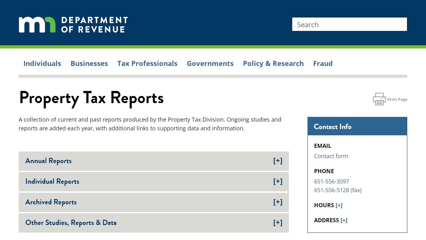 Property Tax Reports | Minnesota Department of Revenue