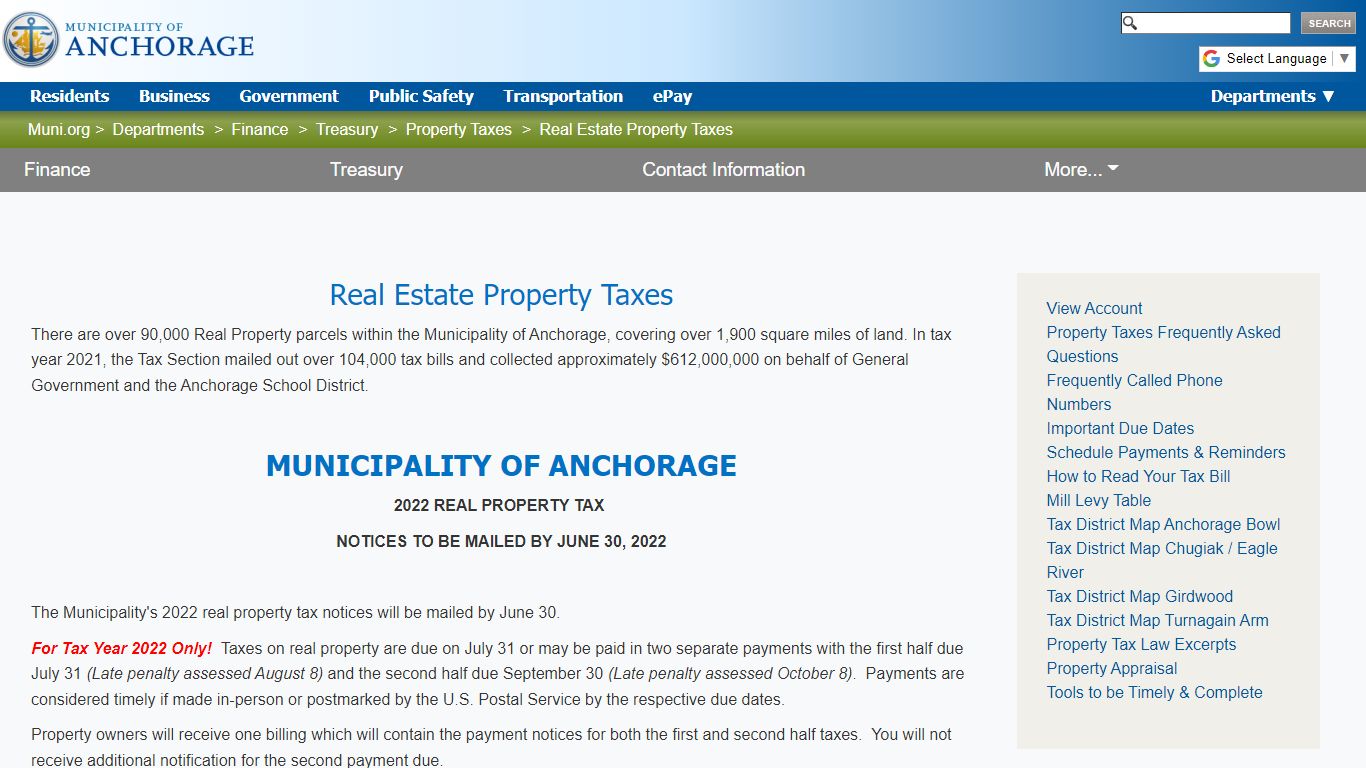 Real Estate Property Taxes - Municipality of Anchorage